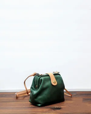 Vintage Womens Green Leather Small Doctor Shoulder Bag Green Doctor Crossbody Purse for Women
