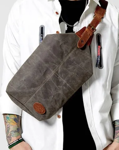 Waxed Canvas Sling Backpack Men's Sling Bag Navy Blue Chest Bag Waxed Canvas One shoulder Backpack For Men