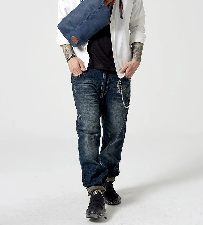 Waxed Canvas Sling Backpack Men's Sling Bag Navy Blue Chest Bag Waxed Canvas One shoulder Backpack For Men
