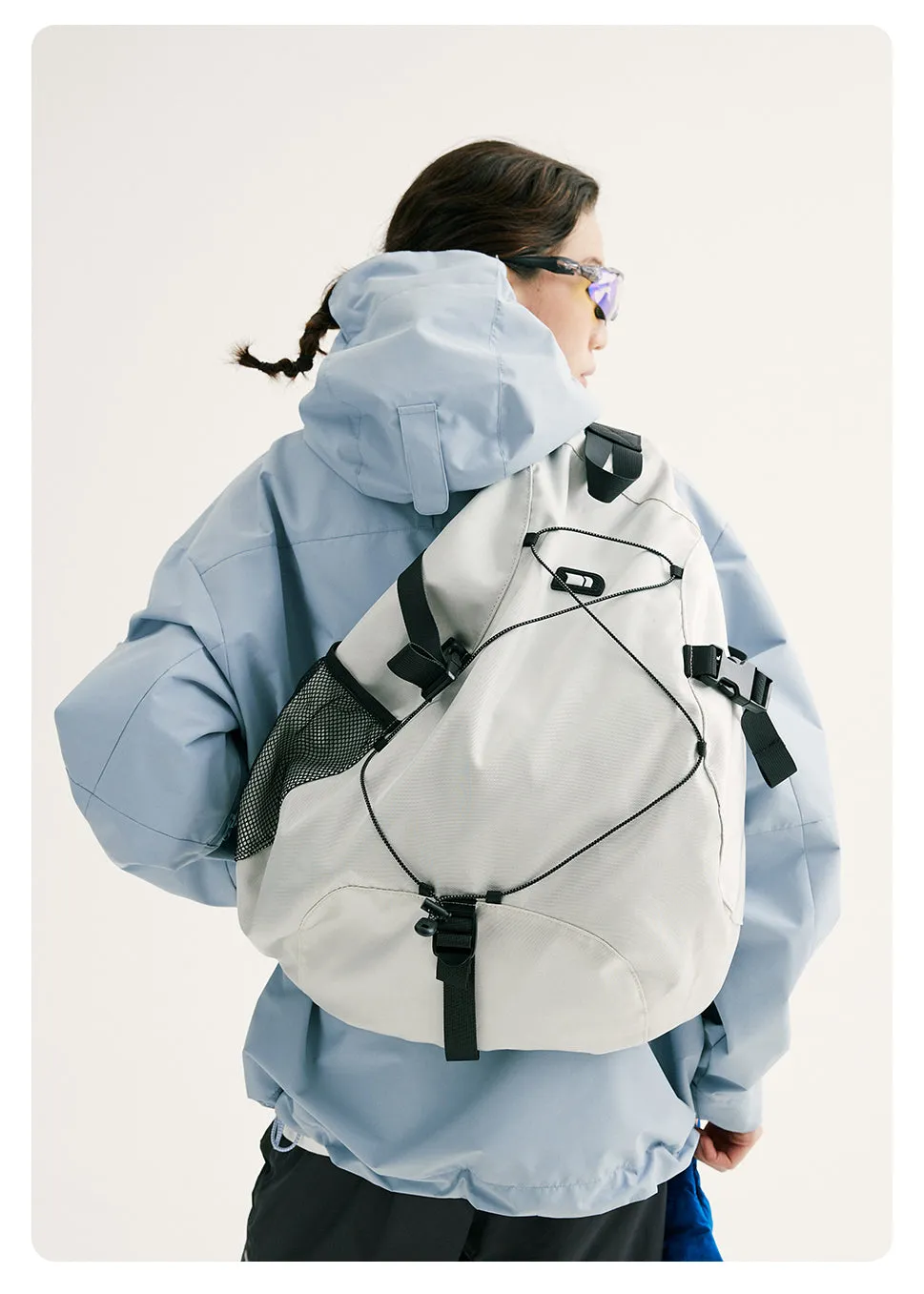 White Large Travel Sling Bag For Men Nylon Large Crossbody Sling Bag One Strap Backpack