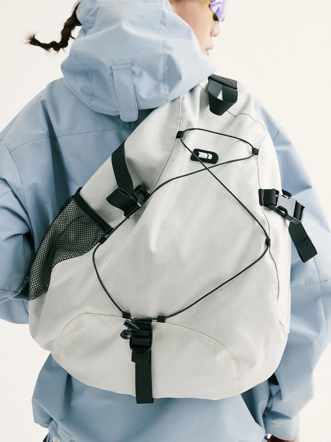 White Large Travel Sling Bag For Men Nylon Large Crossbody Sling Bag One Strap Backpack