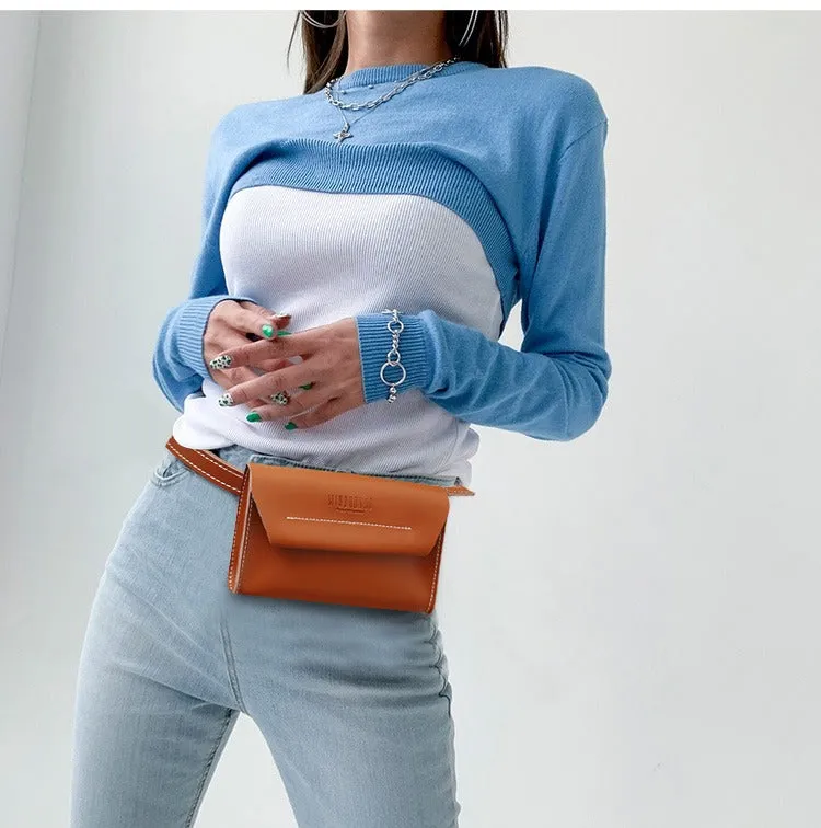 Women LEATHER Fanny Pack Cute WOMEN Black Sling Bag Small Waist BAG FOR WOMEN