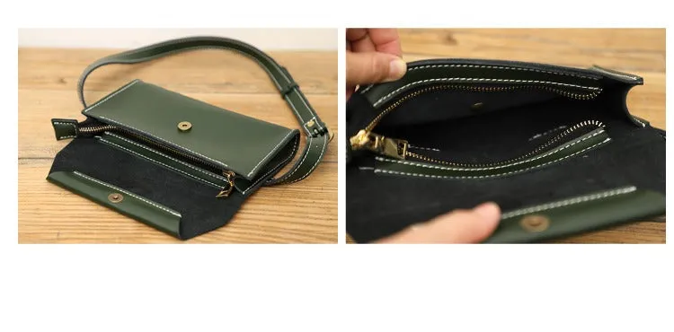 Women LEATHER Fanny Pack Cute WOMEN Green Sling Bag Small Waist BAG FOR WOMEN
