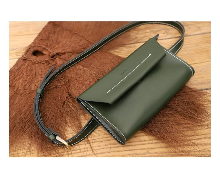 Women LEATHER Fanny Pack Cute WOMEN Green Sling Bag Small Waist BAG FOR WOMEN