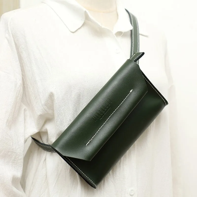 Women LEATHER Fanny Pack Cute WOMEN Green Sling Bag Small Waist BAG FOR WOMEN