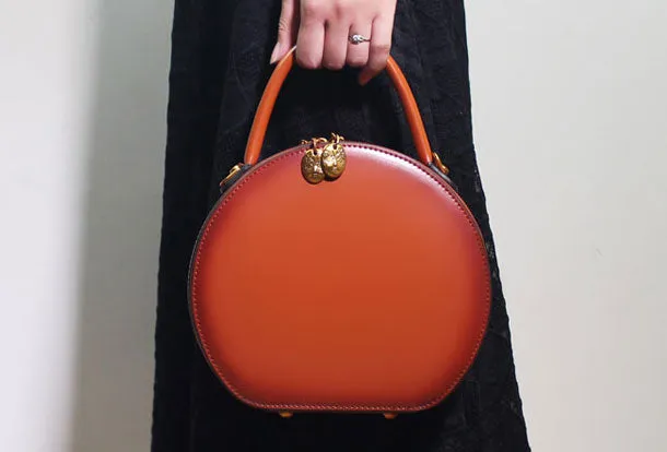 Women Leather round circle handbag shoulder bag for women leather crossbody bag