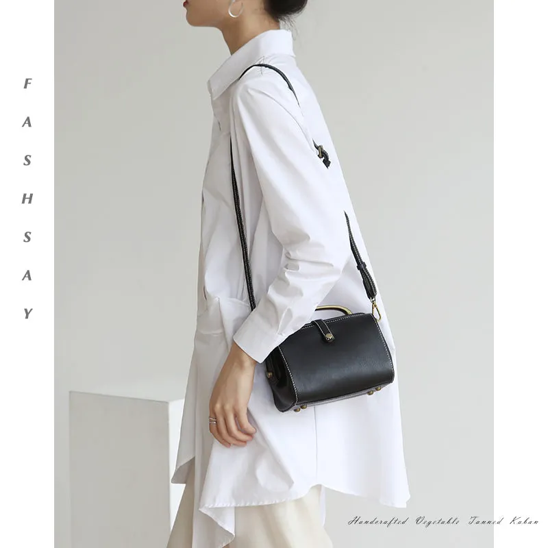Womens Black Leather Doctor Handbag Purses Classic Black Doctor Crossbody Purse for Women