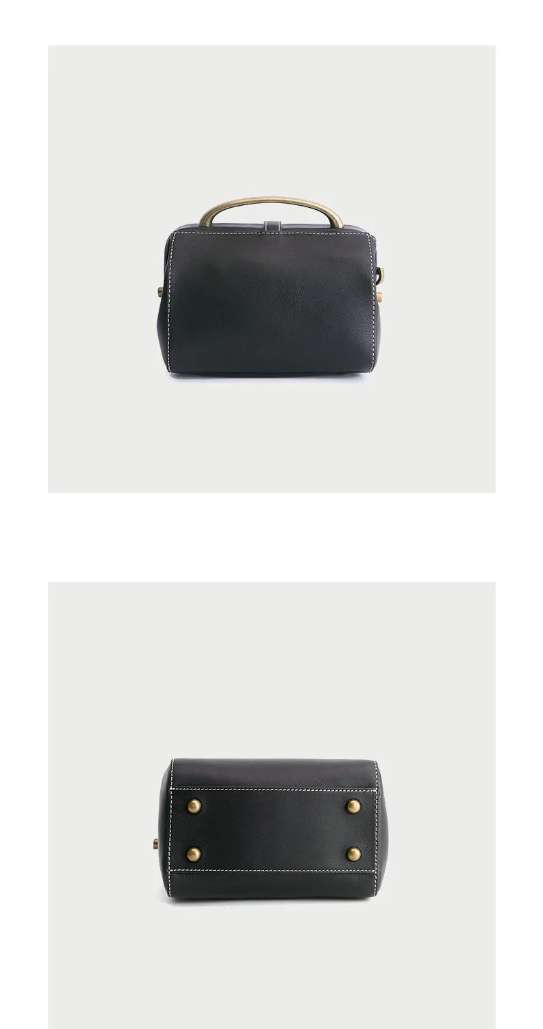 Womens Black Leather Doctor Handbag Purses Classic Black Doctor Crossbody Purse for Women