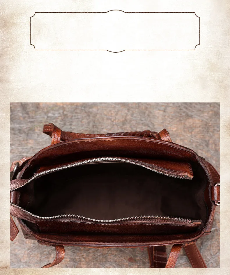 Womens Black Leather Round Handbag Purses with Tassels Vintage Handmade Round Shoulder Bag Crossbody Handbag for Women