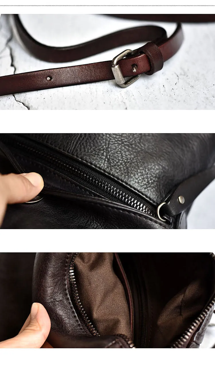 Womens Brown Leather Bucket Crossbody Bag Purse Vintage Handmade Round Barrel Shoulder Bag for Women