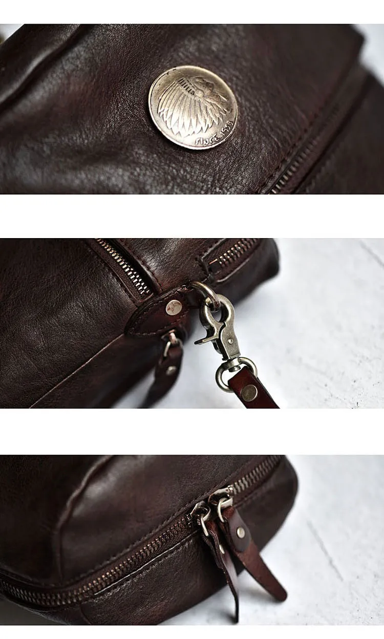 Womens Brown Leather Bucket Crossbody Bag Purse Vintage Handmade Round Barrel Shoulder Bag for Women