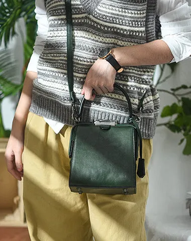 Womens Coffee Leather Doctor Handbag Purses Square Doctor Crossbody Purse for Women