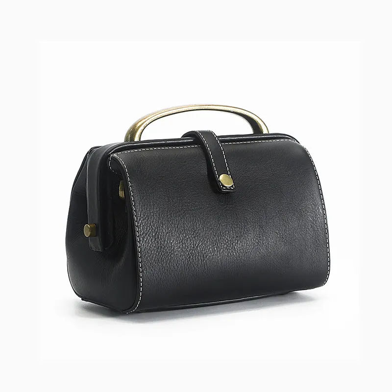 Womens Gray Leather Doctor Handbag Purses Classic Gray Doctor Crossbody Purse for Women