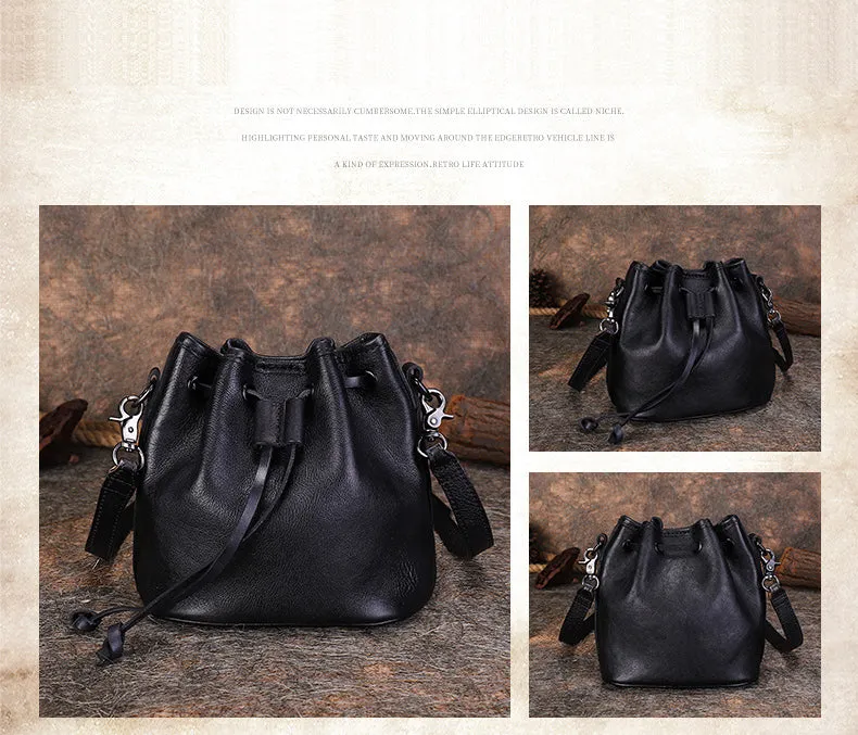 Womens Green Leather Barrel Crossbody Bag Purse Vintage Round Bucket Shoulder Bag for Women