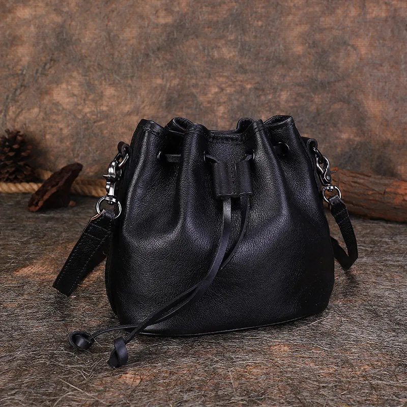 Womens Green Leather Barrel Crossbody Bag Purse Vintage Round Bucket Shoulder Bag for Women