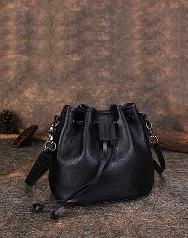 Womens Green Leather Barrel Crossbody Bag Purse Vintage Round Bucket Shoulder Bag for Women