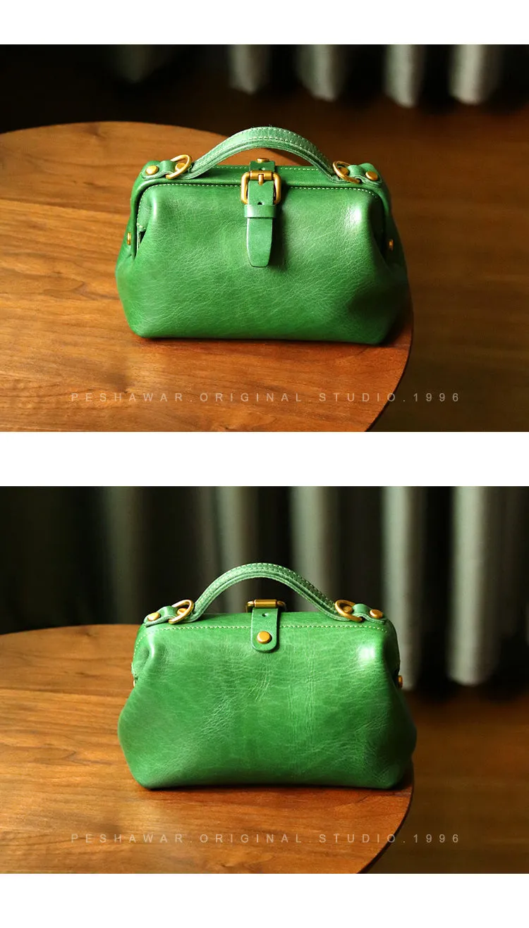 Womens Green Leather Doctor Handbag Purses Classic Handmade Green Doctor Crossbody Purse for Women