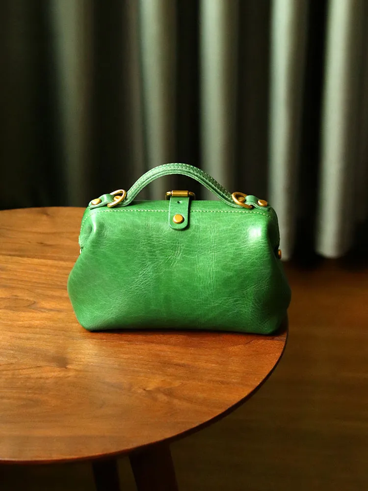 Womens Green Leather Doctor Handbag Purses Classic Handmade Green Doctor Crossbody Purse for Women