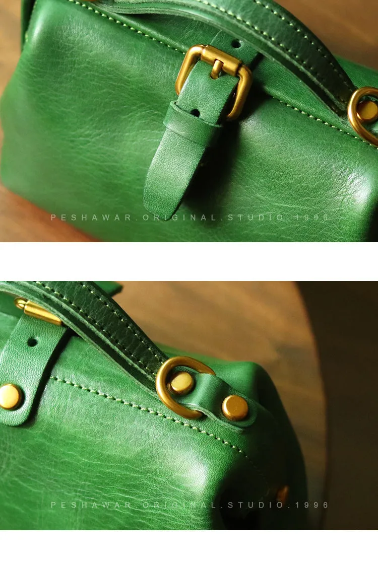 Womens Green Leather Doctor Handbag Purses Classic Handmade Green Doctor Crossbody Purse for Women