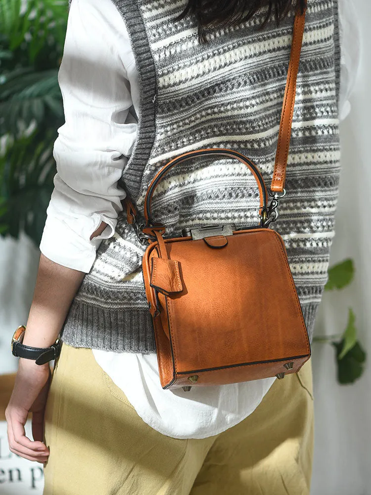 Womens Green Leather Doctor Handbag Purses Square Doctor Crossbody Purse for Women