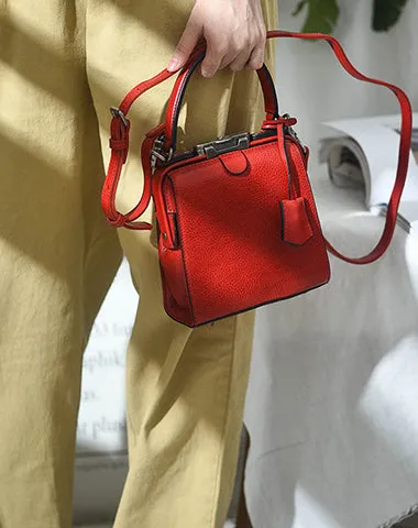 Womens Green Leather Doctor Handbag Purses Square Doctor Crossbody Purse for Women