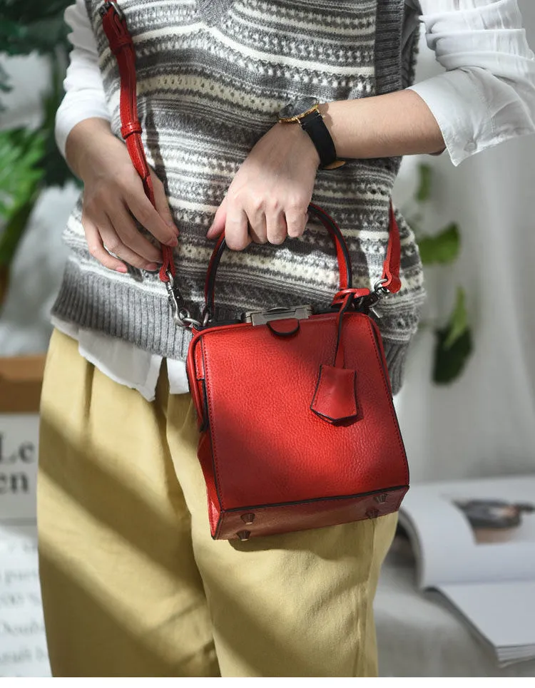Womens Green Leather Doctor Handbag Purses Square Doctor Crossbody Purse for Women