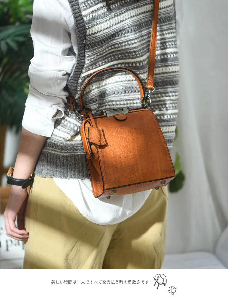 Womens Green Leather Doctor Handbag Purses Square Doctor Crossbody Purse for Women