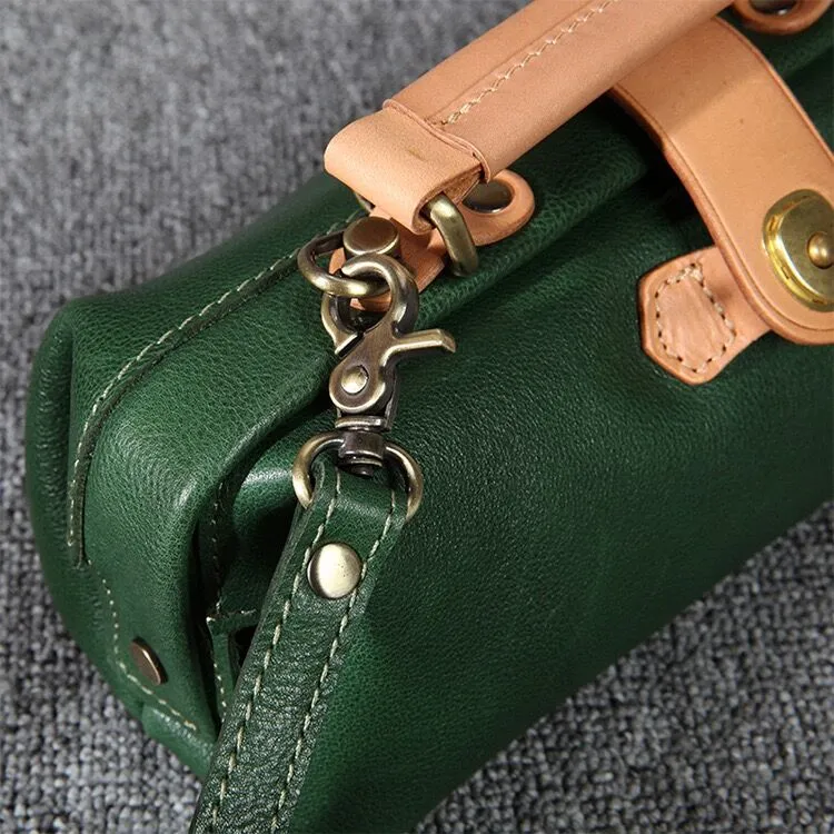 Womens Green Leather Mini Doctor Handbag Purses Classic Green Doctor Crossbody Purses for Women