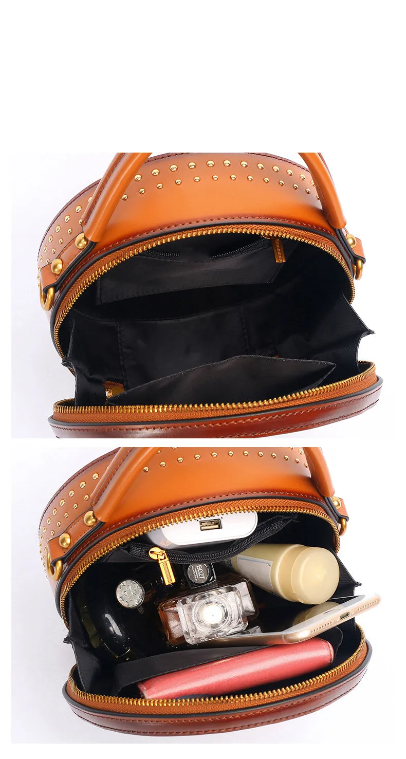 Womens Green Leather Round Handbag CONTRAST COLOR Crossbody Purse Green Round Shoulder Bag for Women
