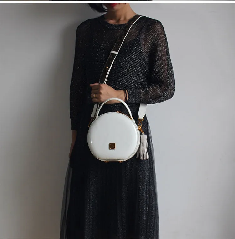 Womens Green Leather Round Handbag Crossbody Purse With Tassels Green Round Shoulder Bags for Women