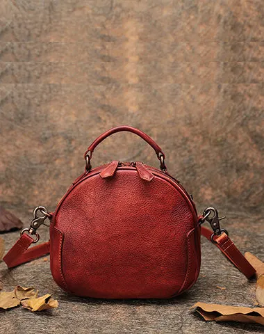 Womens Green Leather Round Handbag Purses Vintage Handmade Round Shoulder Bag Crossbody Handbag for Women