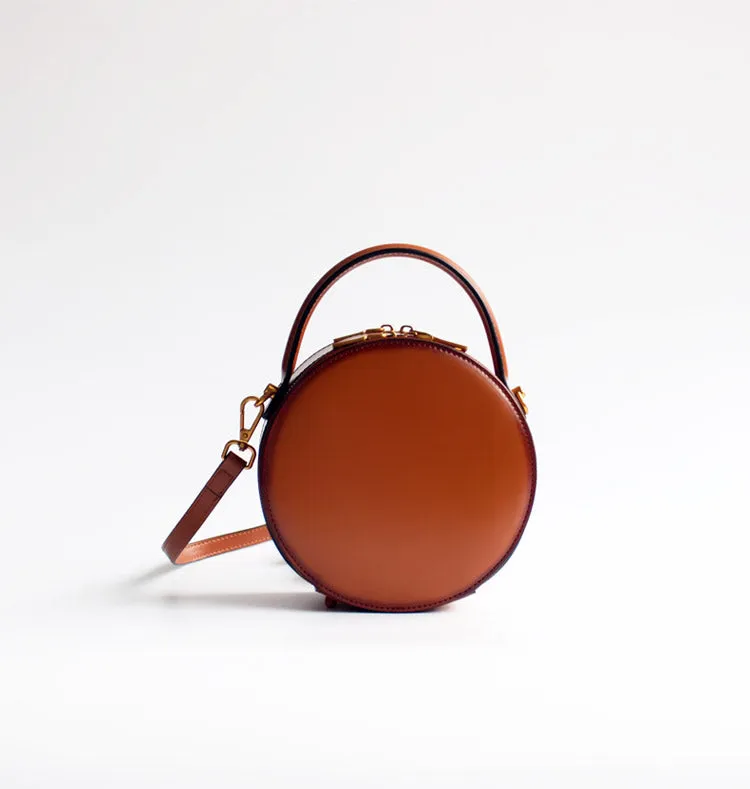 Womens Green Leather Small Round Handbag Crossbody Purse Round Shoulder Bag for Women