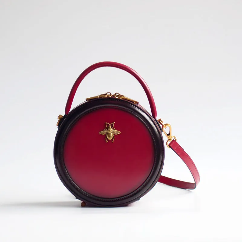 Womens Green Leather Small Round Handbag Crossbody Purse Round Shoulder Bag for Women