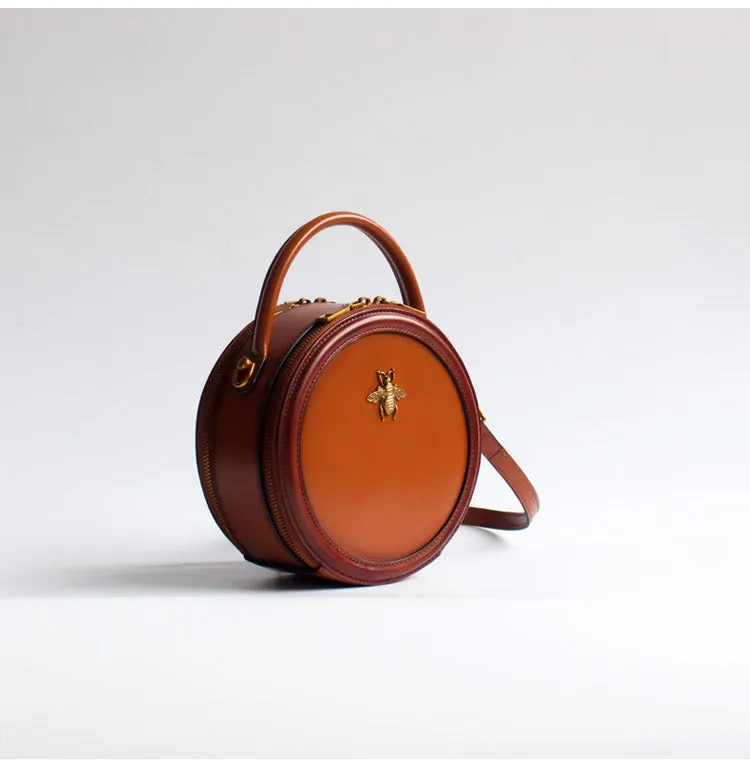 Womens Green Leather Small Round Handbag Crossbody Purse Round Shoulder Bag for Women
