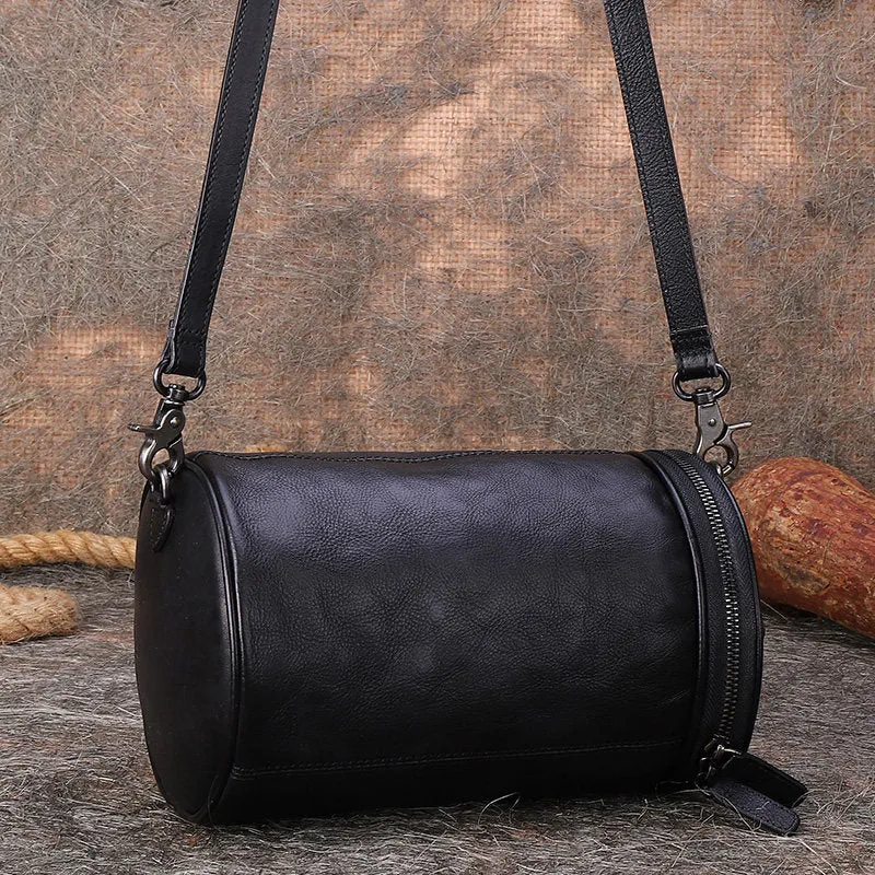 Womens Leather Barrel Shoulder Bag Purse Vintage Round Handbag Bucket Crossbody Purse for Women