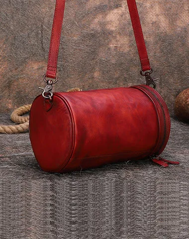 Womens Leather Barrel Shoulder Bag Purse Vintage Round Handbag Bucket Crossbody Purse for Women