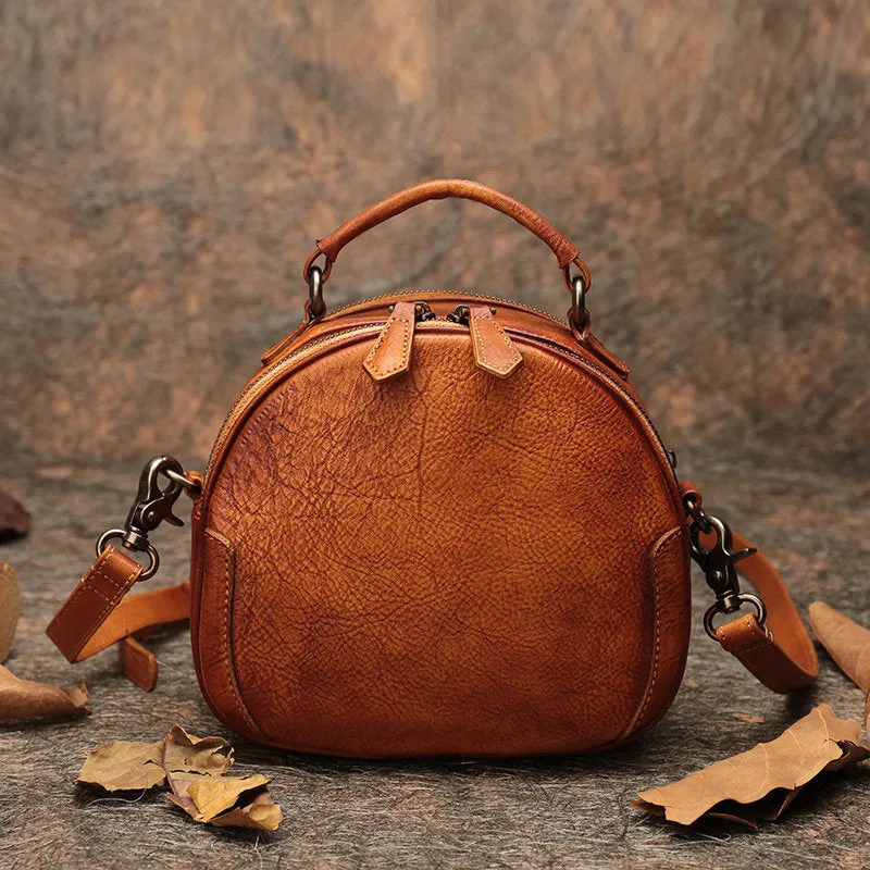 Womens Mix Green Leather Round Handbag Purses Vintage Handmade Round Shoulder Bag Crossbody Handbag for Women