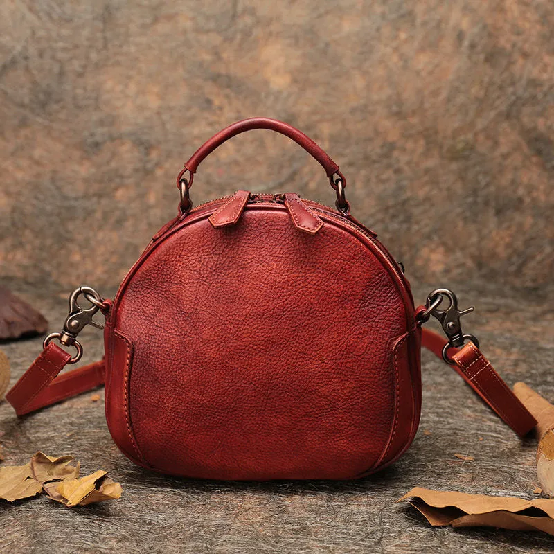 Womens Mix Green Leather Round Handbag Purses Vintage Handmade Round Shoulder Bag Crossbody Handbag for Women