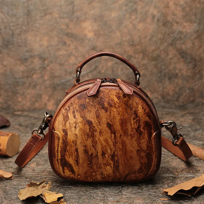 Womens Mix Green Leather Round Handbag Purses Vintage Handmade Round Shoulder Bag Crossbody Handbag for Women