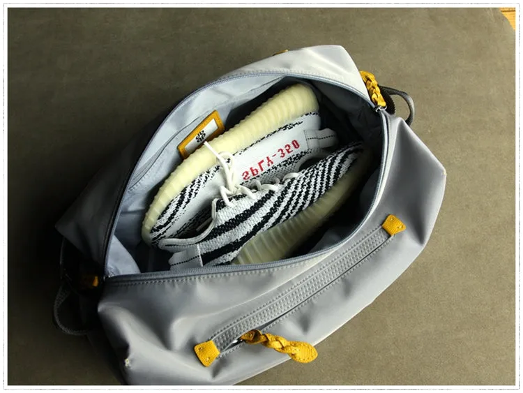 Womens Nylon Gray Large Sling Bag Shoulder Sports Gym Bag Nylon Overnight Crossbody Bag for Ladies