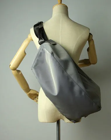 Womens Nylon Gray Large Sling Bag Shoulder Sports Gym Bag Nylon Overnight Crossbody Bag for Ladies