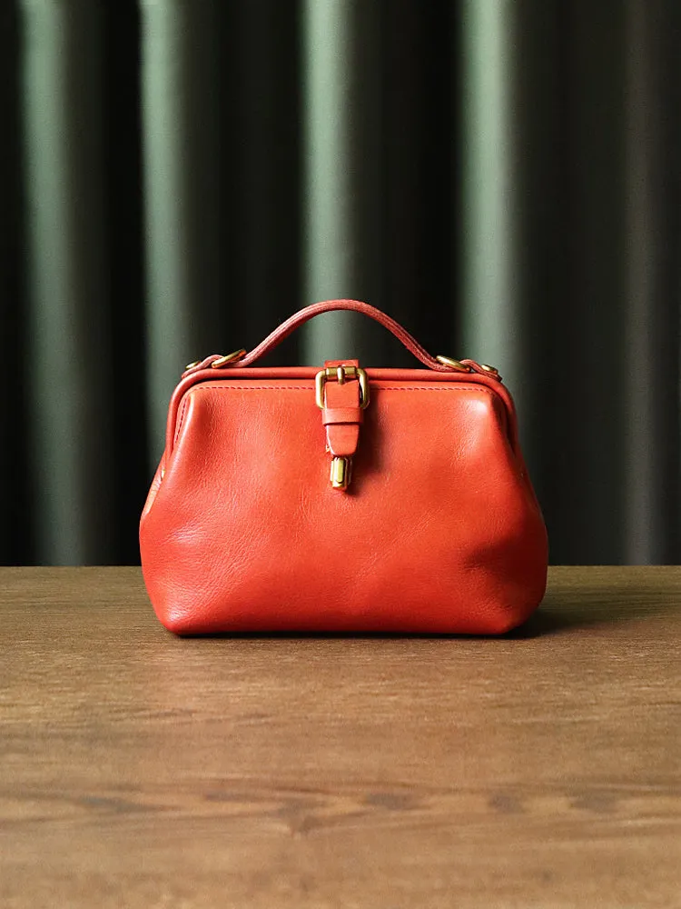 Womens Red Leather Doctor Handbag Purses Classic Handmade Red Doctor Crossbody Purse for Women