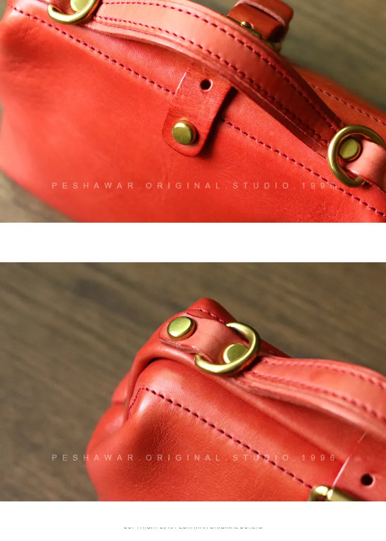 Womens Red Leather Doctor Handbag Purses Classic Handmade Red Doctor Crossbody Purse for Women