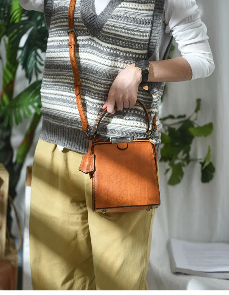 Womens Red Leather Doctor Handbag Purses Square Doctor Crossbody Purse for Women
