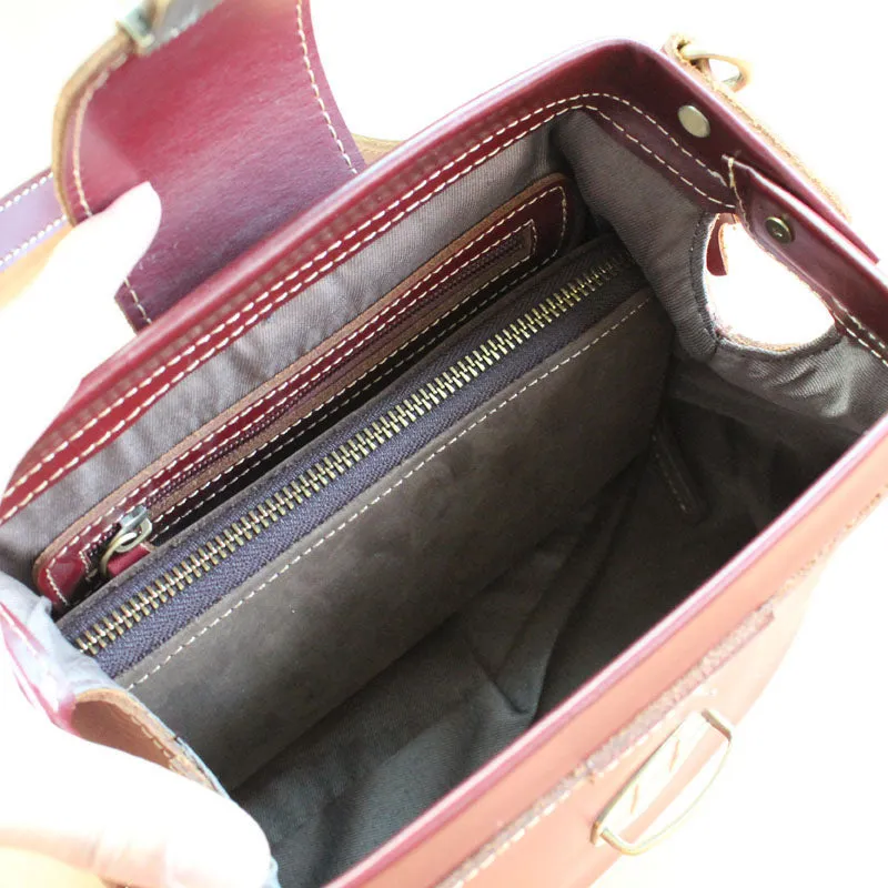 Womens Red Leather Doctor Shoulder Purses Claret Doctor Crossbody Purses for Women