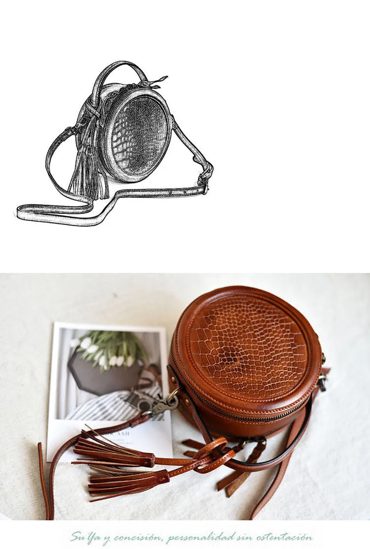Womens Red Leather Round Crossbody Bag Crocodile Pattern Vintage Round Handbag Shoulder Bag for Women