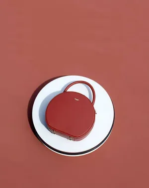 Womens Red Leather Round Handbag Crossbody Bag Round Small Shoulder Bag for Women