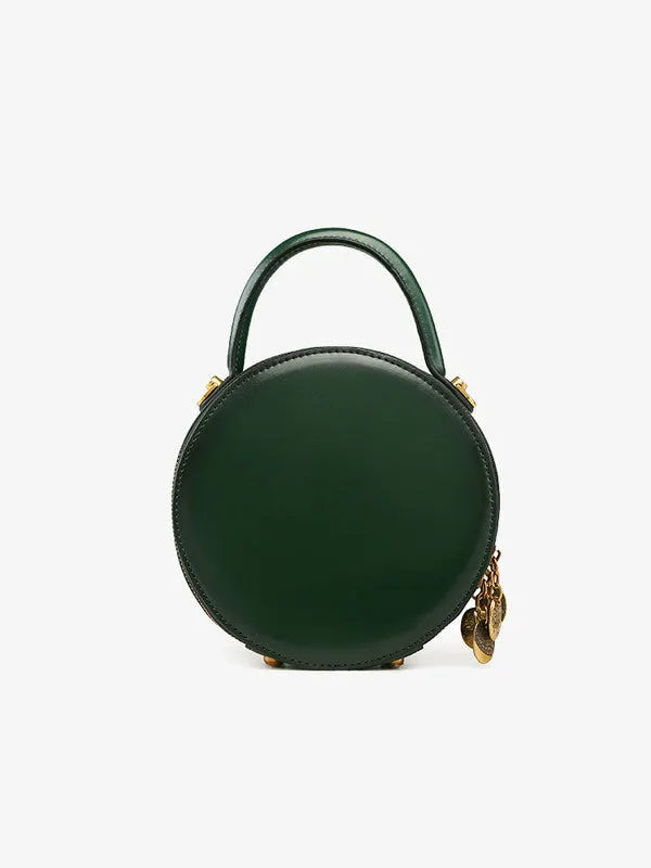 Womens Red Leather Round Handbag Small Crossbody Purse Round Shoulder Bag for Women