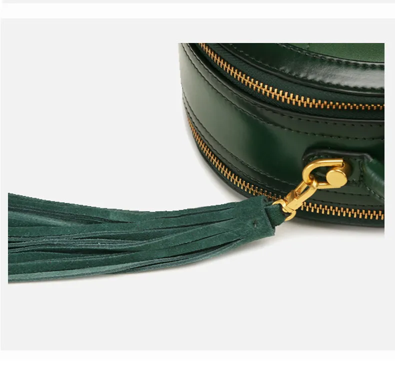Womens Red Leather Round Handbag Small Crossbody Purse Round Shoulder Bag for Women