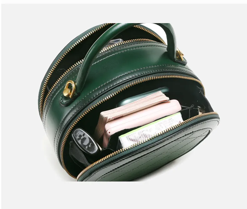 Womens Red Leather Round Handbag Small Crossbody Purse Round Shoulder Bag for Women